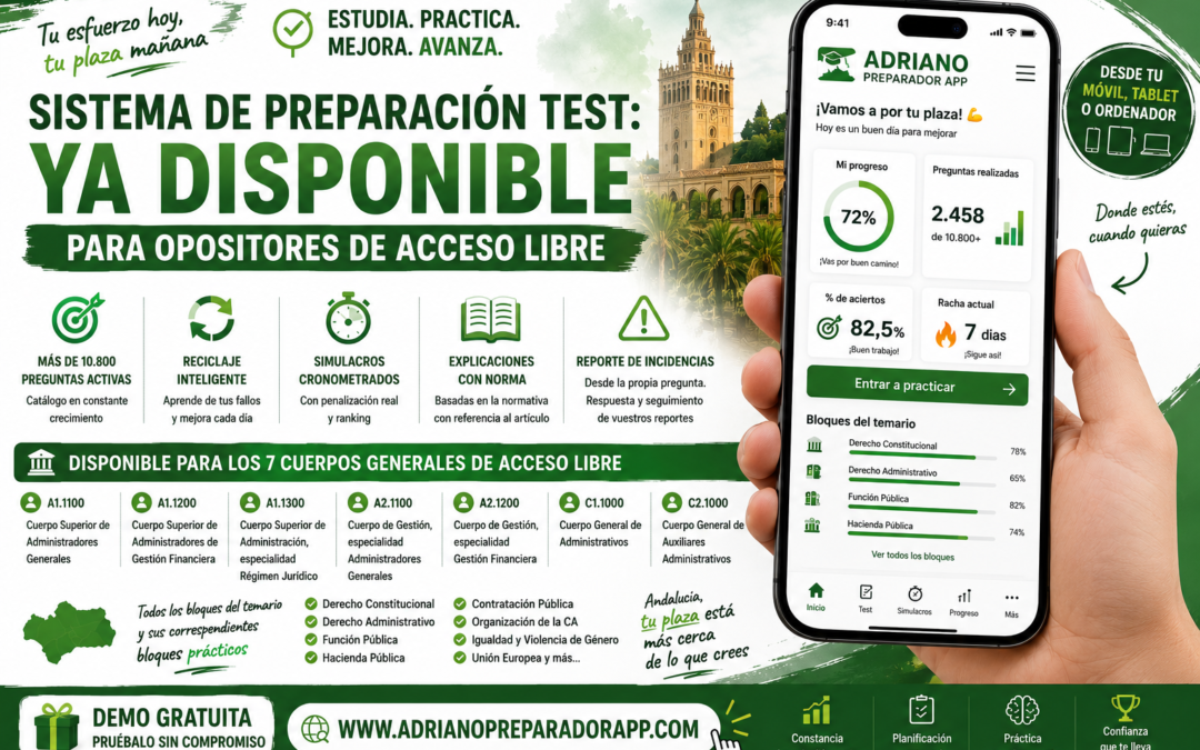 APP WWW.ADRIANOPREPARADORAPP.COM   SISTEMA DE PREPARACIÓN TEST: YA DISPONIBLE PARA OPOSITORES DE ACCESO LIBRE