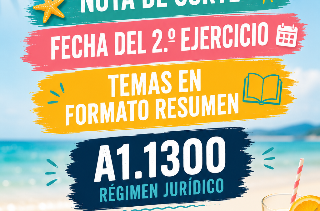NOTA DE CORTE, FECHA DEL 2.º EJERCICIO Y TEMAS EN FORMATO RESUMEN A1.1300 – RÉGIMEN JURÍDICO